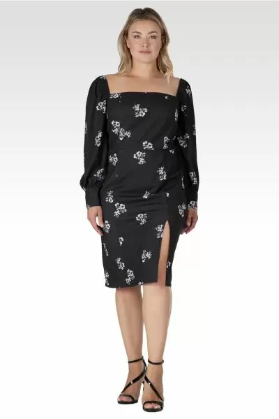 Xena Women's Plus Size Side Slit Floral Print Midi Dress