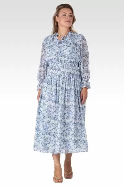 Revia Women's Plus Size Floral Print Long Ruffle Sleeve Maxi Dress