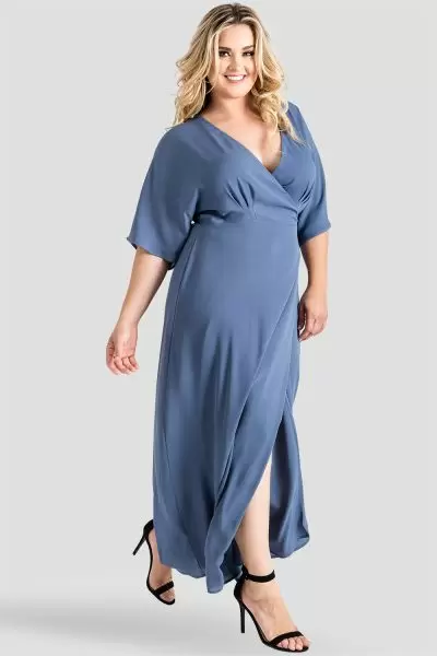 Plus Size Standards & Practices Slate Blue Kimono Chiffon Wrap Maxi Dress 