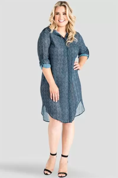 Plus Size Standards & Practices Gray Snakeskin Print Chiffon Shirtdress with Sheer Back