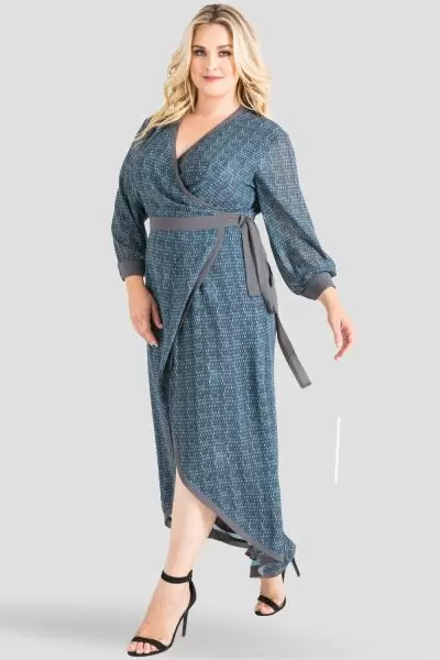 Plus Size Standards & Practices Gray Snakeskin High-Low Maxi Wrap Dress