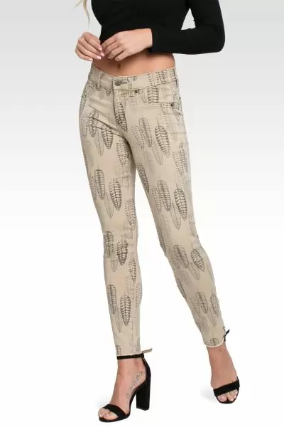 Birdman Whisker Feather Printed Skinny Jeans