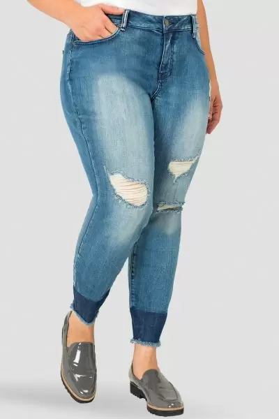 Plus Size Standards & Practices Curvy Fit Raw Hem Two-Tone Midrise Skinny Jeans