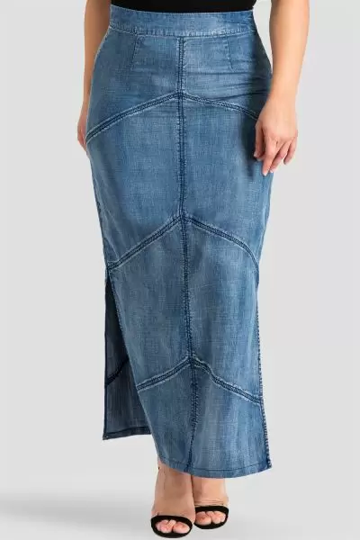 contemporary plus size tencel denim maxi skirt