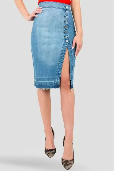 Denim pencil skirt - Denim blue - Ladies | H&M IN
