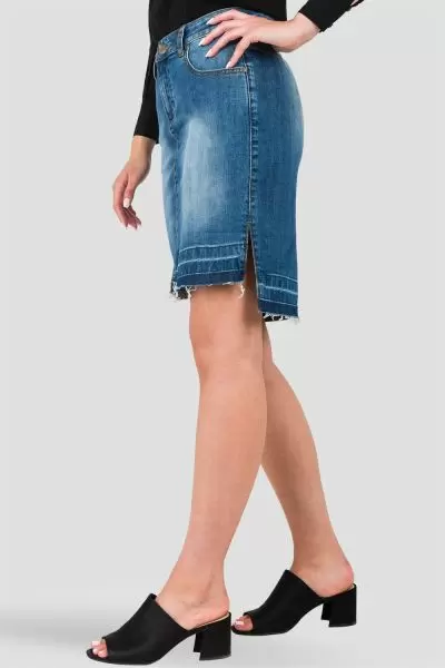 Standards & Practices Curvy Fit Dariah High-Low Released Hem Denim Mini Skirt