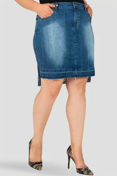 Plus Size Standards & Practices Women's Dariah High-Low Released Hem Denim Mini Skirt