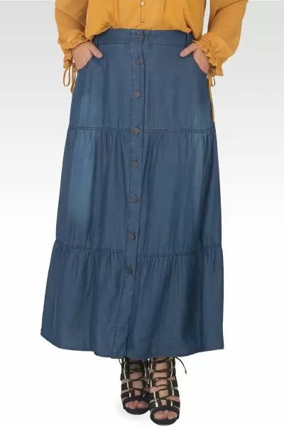 Hannah Plus Size Denim Tencel Maxi Peasant Skirt-1
