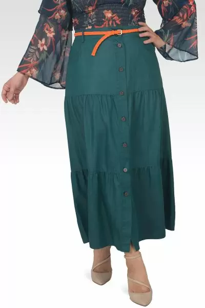 Hannah Plus Size Olive Green Maxi Peasant Skirt-1