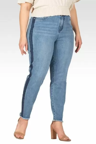 Savannah Plus Size Denim Skinny Jeans With Shadow Leg Stripe