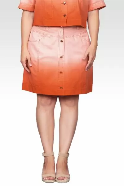 Plus Size Coral Dip-Dye Denim Mini Skirt