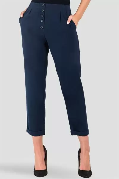 Standards & Practices Women's Francine Midnight Blue Hollywood Waist Cropped Button-Up Carrot Trouser Pants