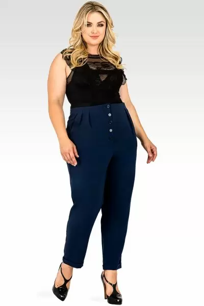 Plus Size Standards & Practices Francine Midnight Blue Hollywood Waist Cropped Button-Up Carrot Trouser Pants 