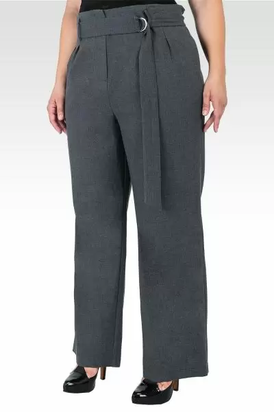 Plus Size Standards & Practices Charcoal Gray D-Ring Belt Straight Leg Paper Bag Waist Pants - Franchesca