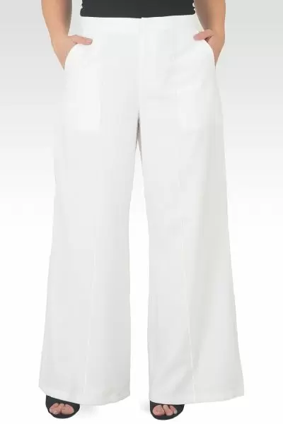 Plus Size Marnie Off-White High Waist Wide Leg Pants-1