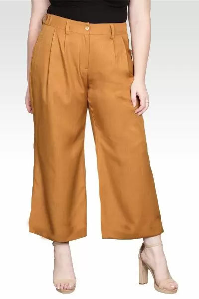 Plus Size Pleated Front Cropped Wide Leg Khaki Woven Pants
