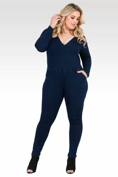 Plus Size Lucy Long-Sleeved Tencel Denim Jumpsuit