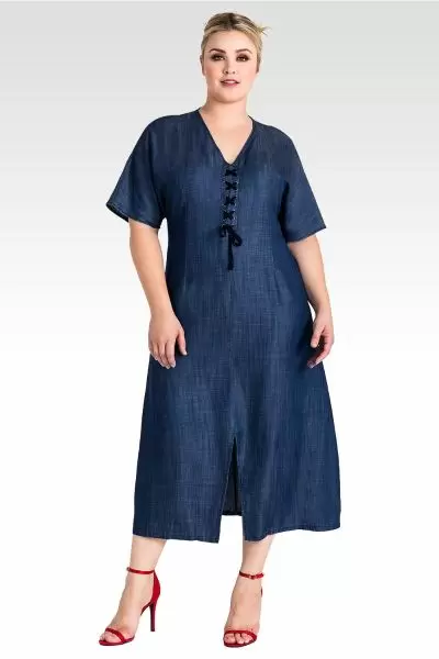 Standards & Practices Plus Size Indigo A-Line Tencel Denim Maxi Dress -  Nimah