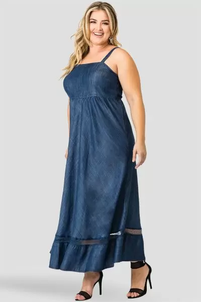 Women's Jean Dress Maxi Jean Dress Plus Size Denim Dress Blue Jean Dress