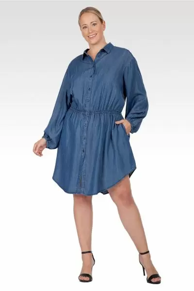 Nora Women's Plus Size Buttoned Down Elastic Waist Shirt Dress