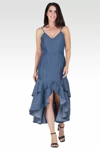Strom Women's Tencel High-Low Ruffle Hem Maxi Dress