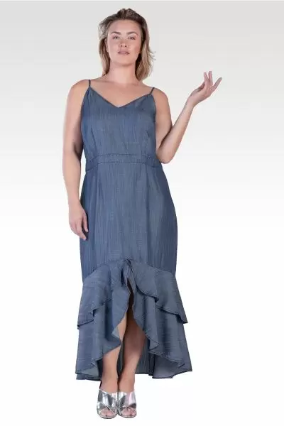 Strom Women's Plus Size Tencel High-Low Ruffle Hem Maxi Dress