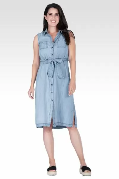 Dresses And Jumpsuits  Tencel Cotton Denim Shirt Dress Steel Blue -  SPRINGFIELD Womens ⋆ Anne Beauty Care