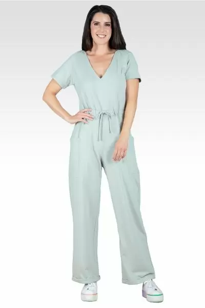 Wendy French Terry Sage Green Easy Fit Sweat Lounge Jumpsuit