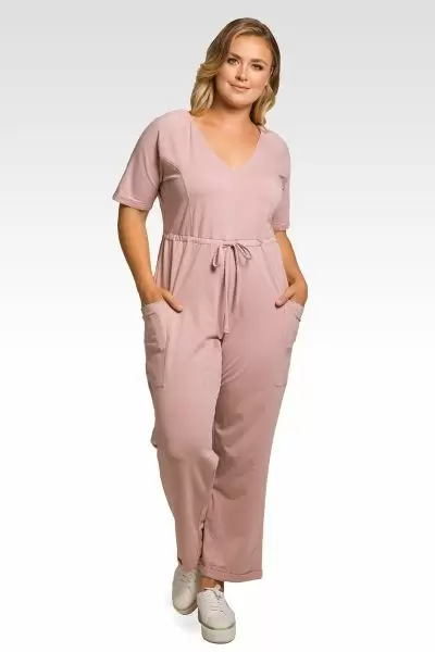 Wendy Plus Size French Terry Mauve Pink Short Sleeve Sweat Lounge Jumpsuit