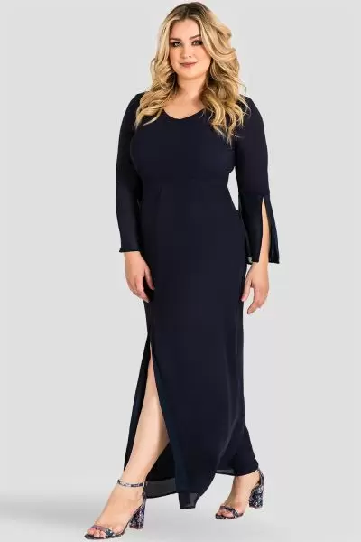 Plus Size Norah Split Bell Sleeve Maxi Dress - Midnight Blue Chiffon