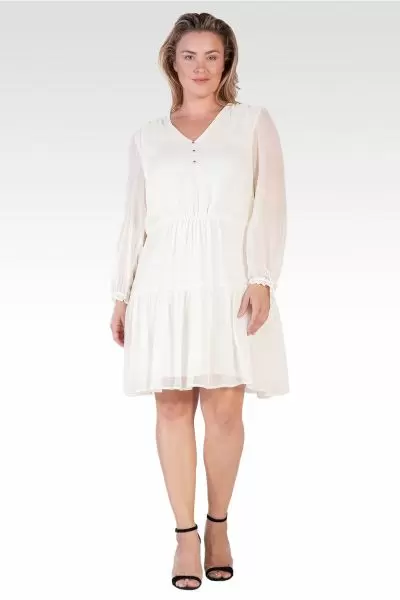 Plus Size Blair Chiffon Long Sleeve Tiered Prairie Mini Dress - Off-White-1