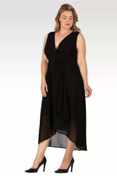 Eliza Women's Plus Size Sleeveless High-Low Hem Black Maxi Dress