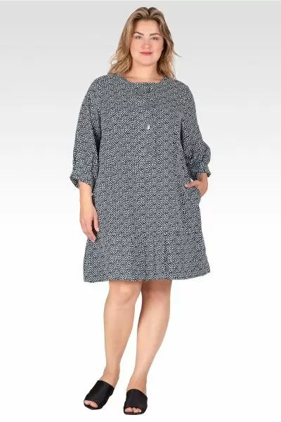 Victoria Women's  Plus Size Pullover 3/4 Sleeve Flounce Pleated Hem Mini Dress