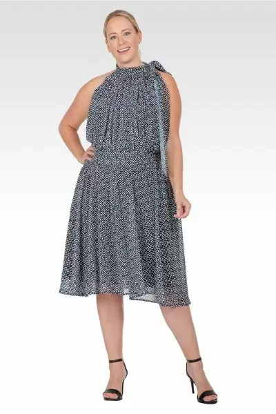 Penelope Women's  Plus Size Flouncy Halter Neck Tie Mini Dress