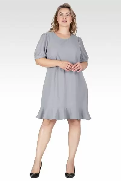 Adeline Women's  Plus Size Puff Sleeves Drop Waist Ruffle Hem Mini Dress