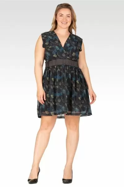 Delilah Women's Plus Size Faux Wrap Sleeveless Empire Waist Mini Dress