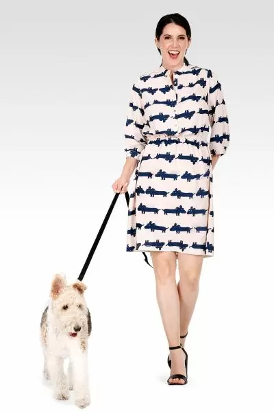 Zoey Women's Mini Dress With Cute Dog Print And Adjustable Waist Band