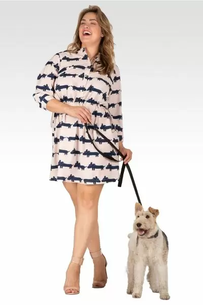 Zoey Women's Plus Size Mini Dress With Cute Dog Print And Adjustable Waist Band