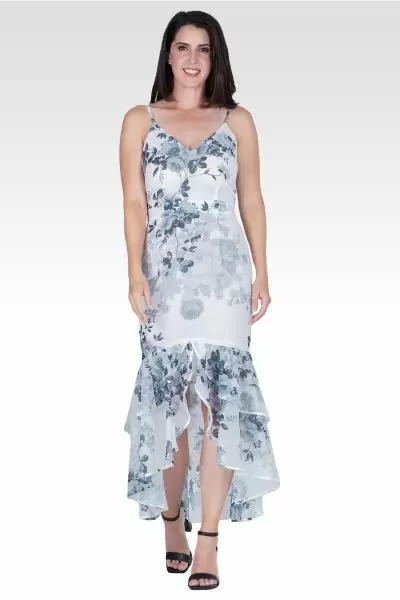 Samara Women's Floral Print High-Low Ruffle Hem Maxi Dress