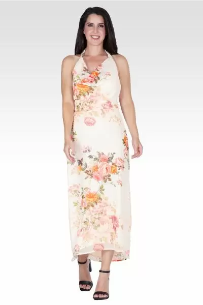 Akari Women's Floral Print Cowl Neck Backless Maxi Dress