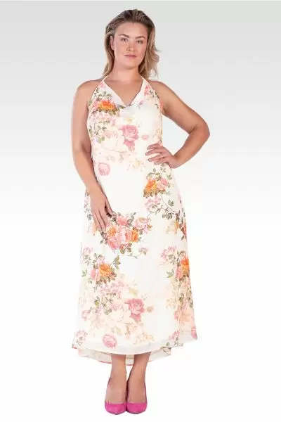Akari Women's Plus Size Floral Print Cowl Neck Backless Maxi Dress