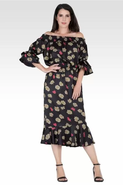 Eudora Women's Floral Print High-End Satin Midi Dress