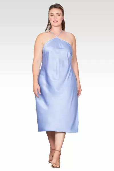 Plus Size Solid Halter Straps Slip Midi Dress