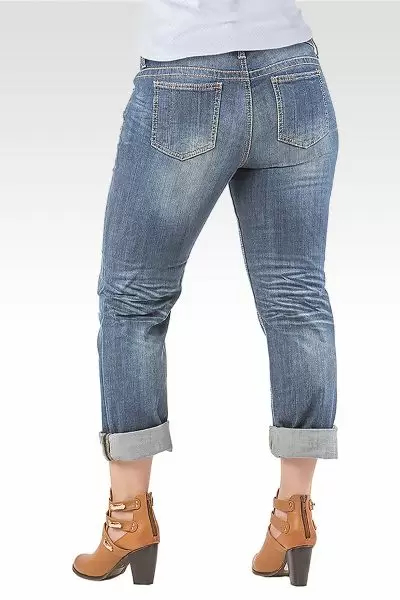 Tall Plus Size 35 Inseam X-Boyfriend Hand Sand Whisker Detail Rolled Jeans