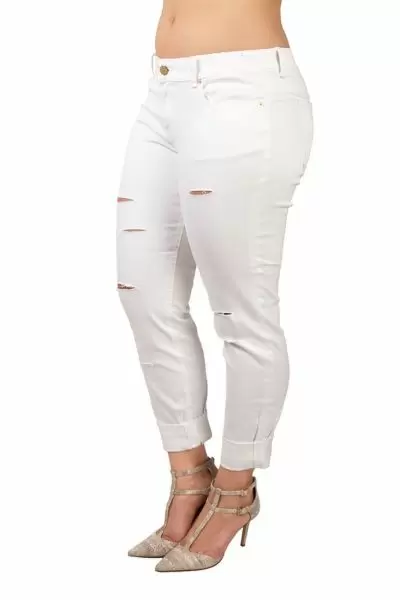 Plus Size Women White Destroyed Skinny Jeans