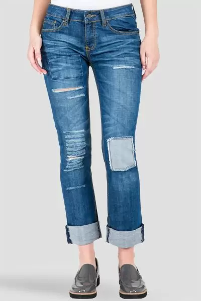 X-Boyfriend Destroyed Patched Low Rise Jeans