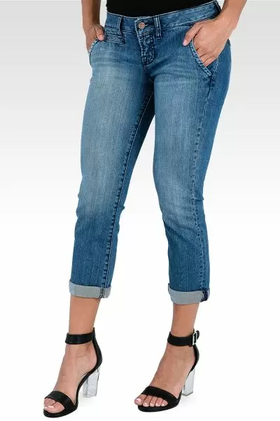 Stretch Denim Curvy Fit Cropped Jeans With Slant Pocket-1