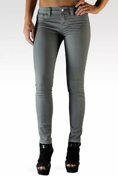 Steel Gray Stretch Premium Color Denim Faux Front Skinny Jeans