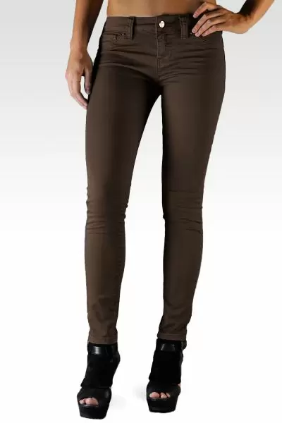 S & P Women's Cocoa Brown Premium Color Stretch Denim Skinny Jeans-3