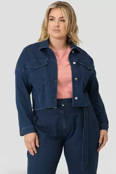 Standards & Practices Women's Drop Shoulder Cropped Indigo Denim Jacket 